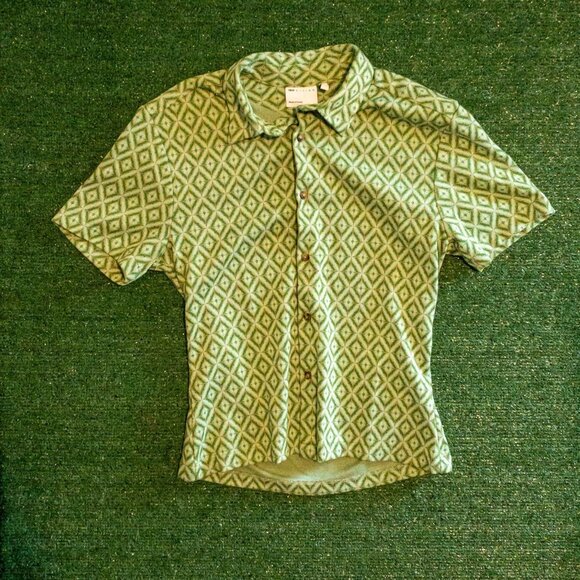 ASOS MENS CASUAL SHIRT SHORT SLEEVE GREEN DIAMOND BUTTON UP SLIM FIT SIZE MED - Picture 1 of 5